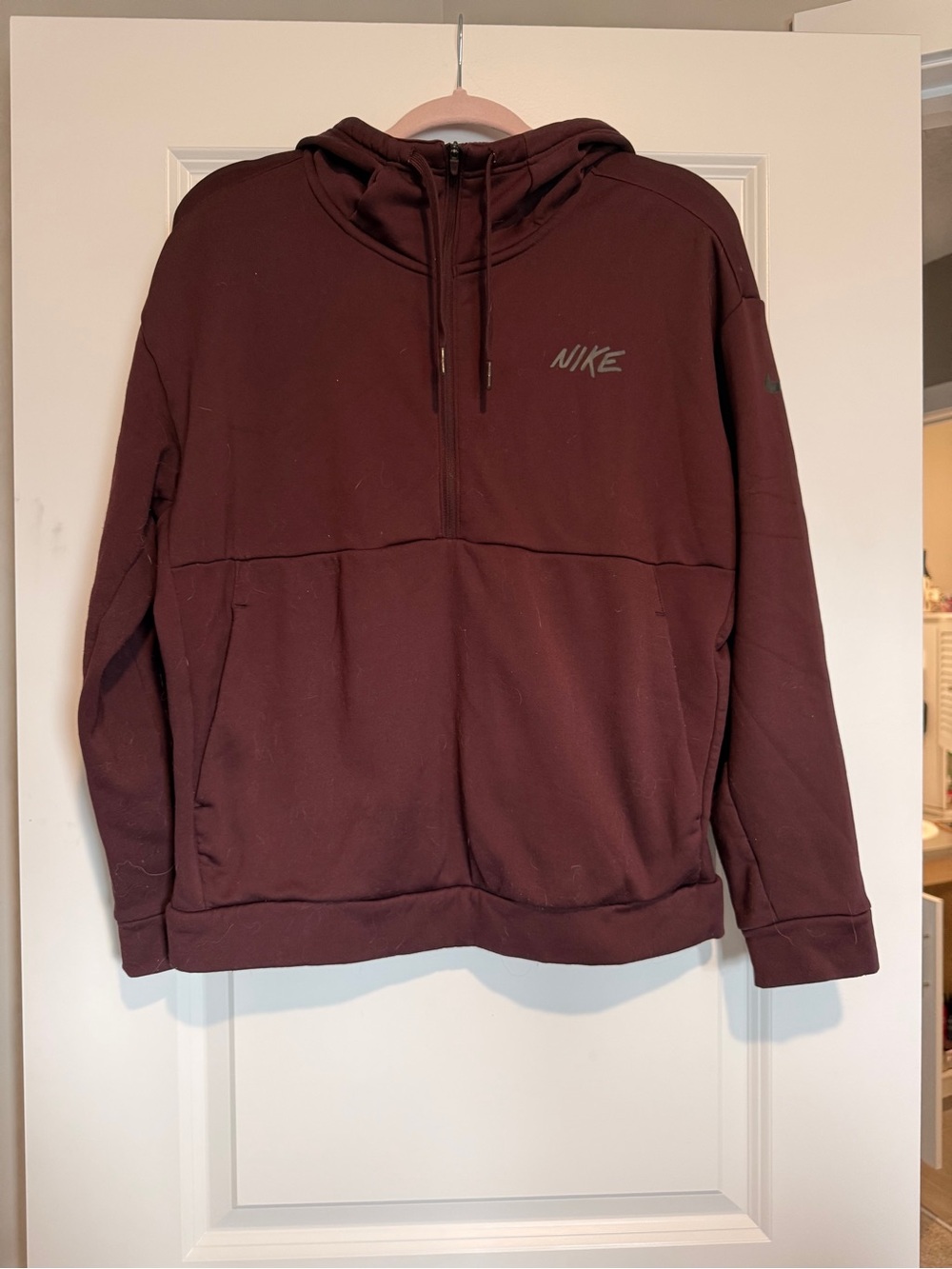 Nike Maroon Half-Zip Hoodie with Subtle Logo